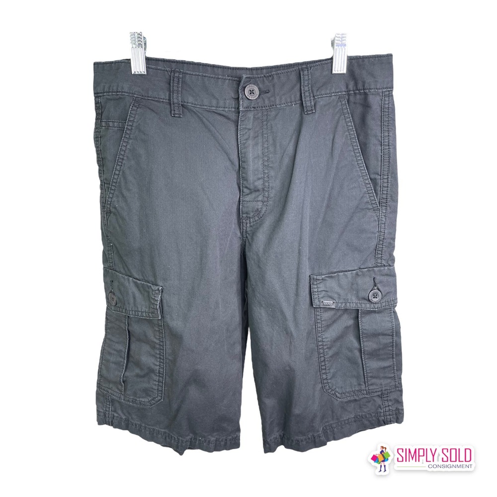 VANS Off The Wall Mens Cargo Shorts Black Cotton Pockets Flat Front Dark Wash 28
